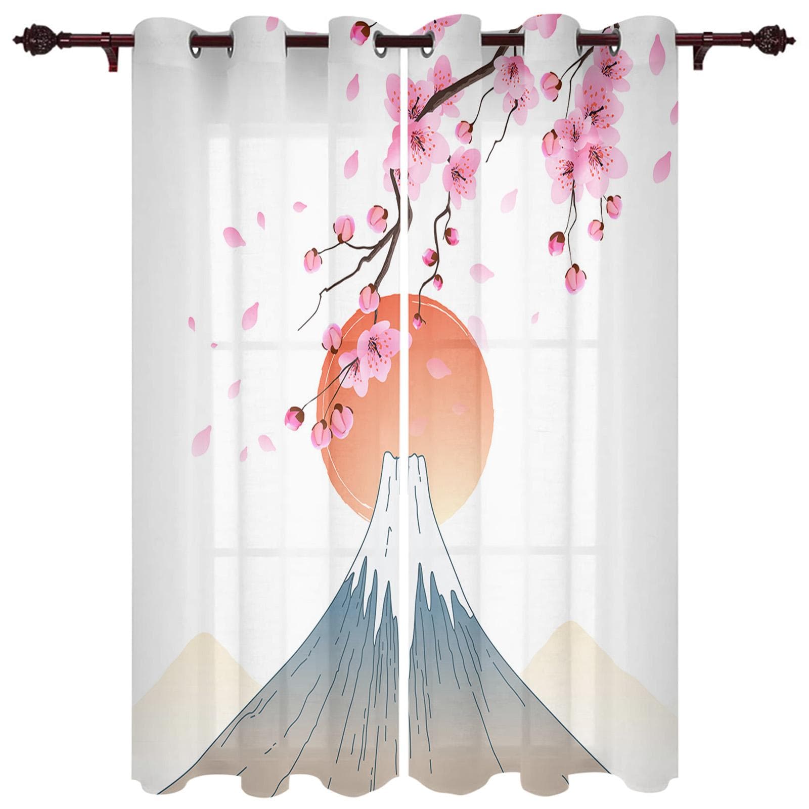 Japanese Style Sakura Modern Window Curtains for Living Room Bedroom Curtain Kitchen Treatment Blinds Drapes 135W x 245H(cm) x2