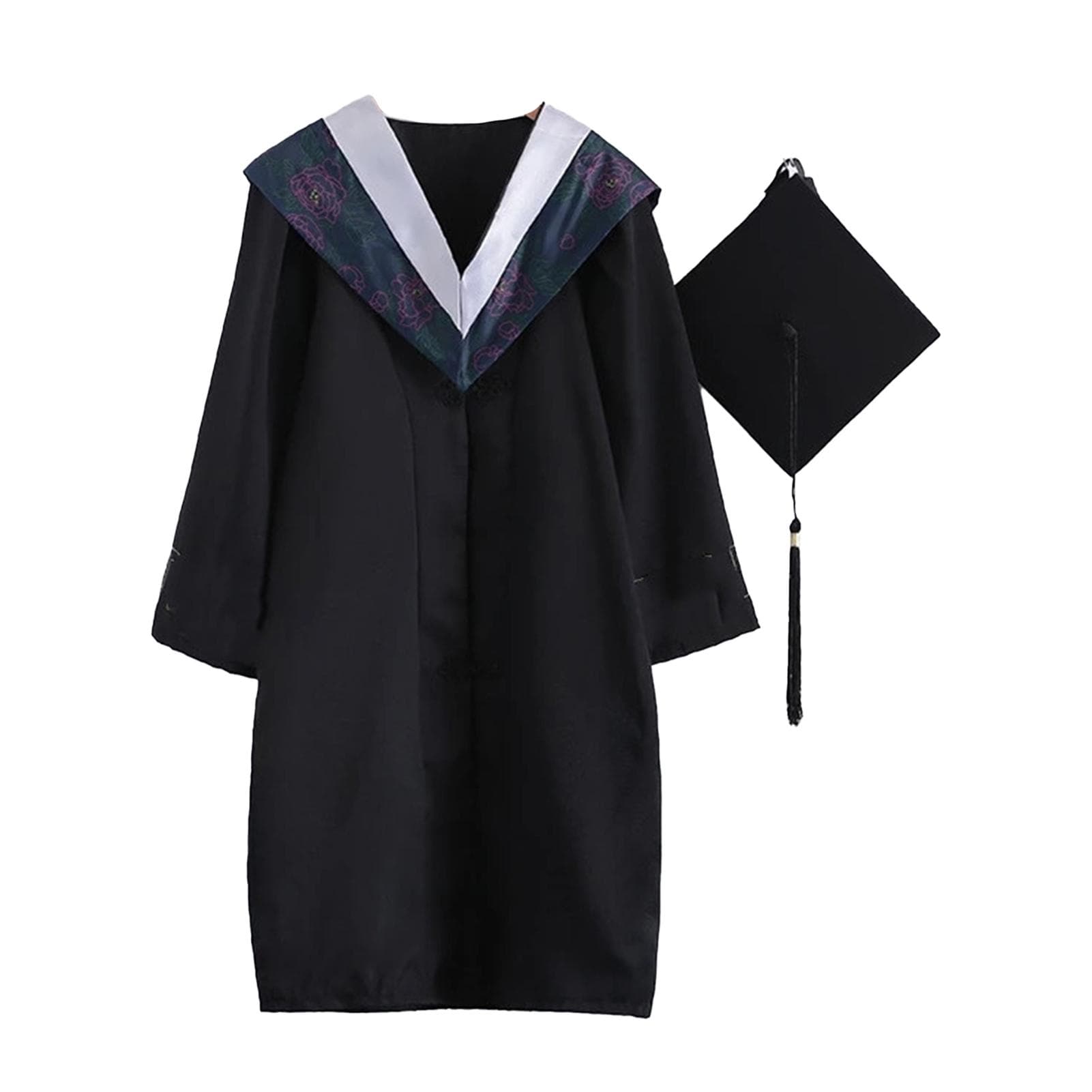 2021 Adult Graduation Gown Long Sleeve University Academic DresS Zip Closure Plus size Graduation Gown Robe Mortarboard-Cap S