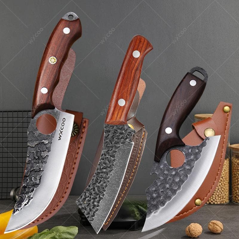 3PCS,Stainless Steel Chef Knife Kitchen Knives Meat Cleaver Butcher Knife Forged Boning Knife Barbecue Meat Cooking Tool 3pcs,with cover