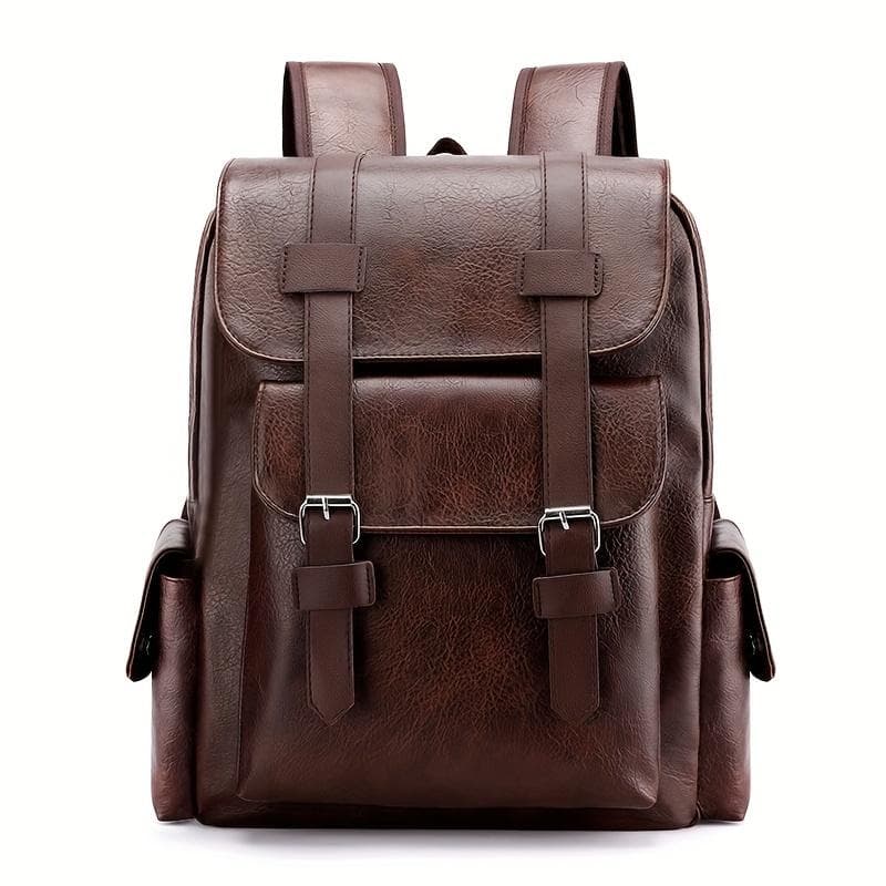 Portable Premium Laptop Bag for Men and Women - Casual Business Travel with Adjustable Shoulder Strap, Buckle Closure, and Lightweight Faux Leather dark brown