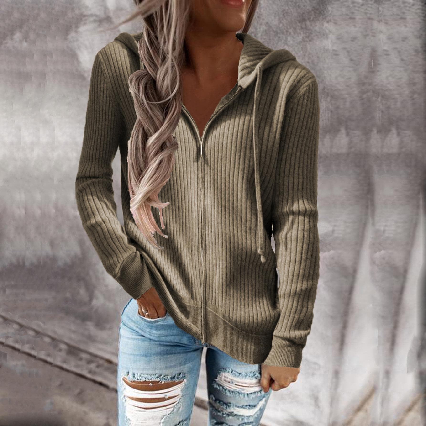 European and American Autumn and Winter Women's Sweater Knitwear Long Sleeve Hooded Women S