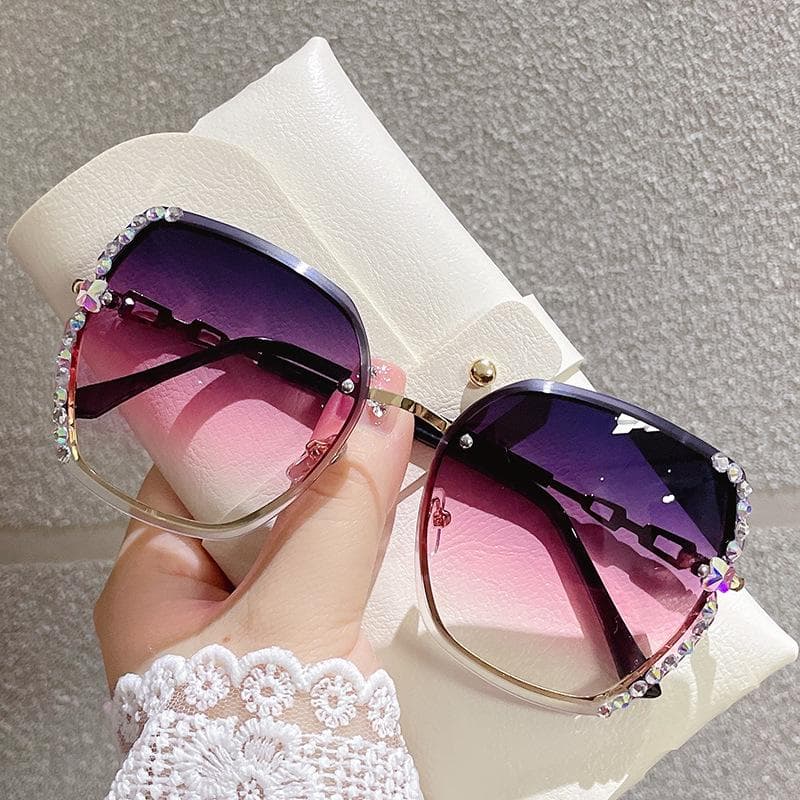 Retro Oversized Frame UV400 Sunglasses Women Vintage Fashion Rimless Gradient Colors Lens Sunglasses pink/purple