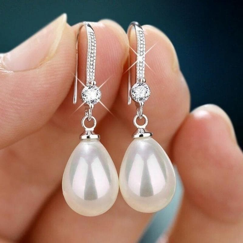 Fashion Silver Color Waterdrop Imitation Pearls Drop Earrings for Women Elegant Shinying Round Imitation Pearls Stud Earrings 4