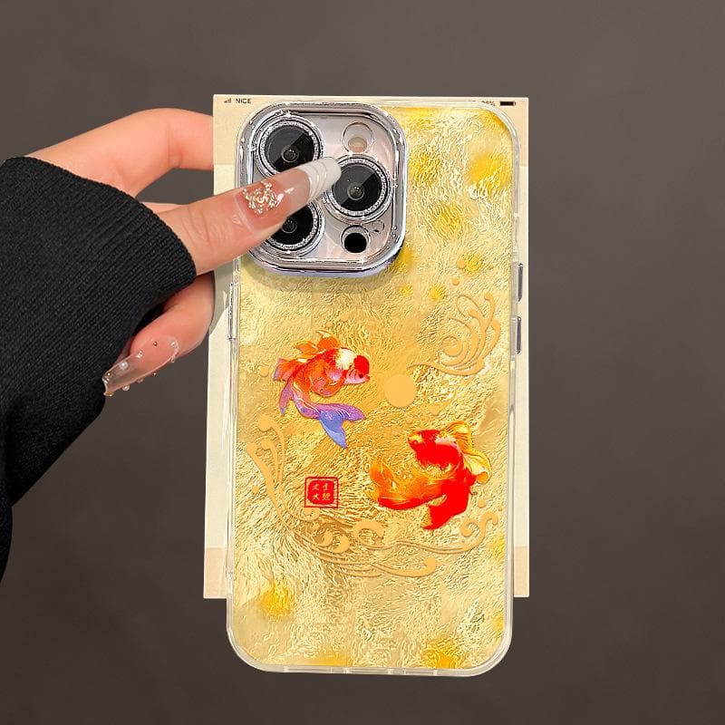 Good Luck Koi Suitable for Apple 16pro Mobile Phone Case Iphone15 Xiaomi 14 National Style 13 Full Cover Anti-fall 12/11 Redmi Note 11 Pro