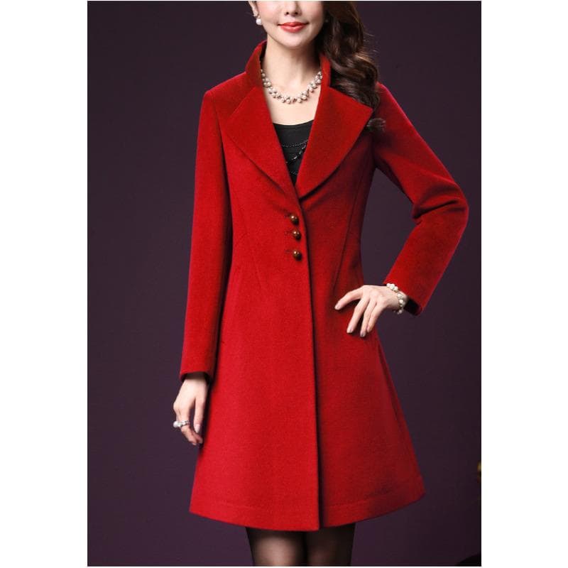 Thickened Woolen Women's Coat Medium and Long Woolen Coat L