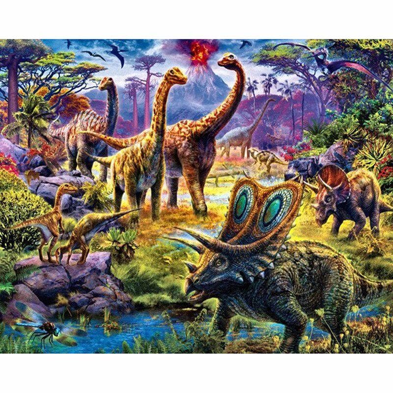 5d Diy Diamond Painting Dinosaur Pattern Kids Gifts Full Round Rhinestone Diamond Embroidery 20X30CM