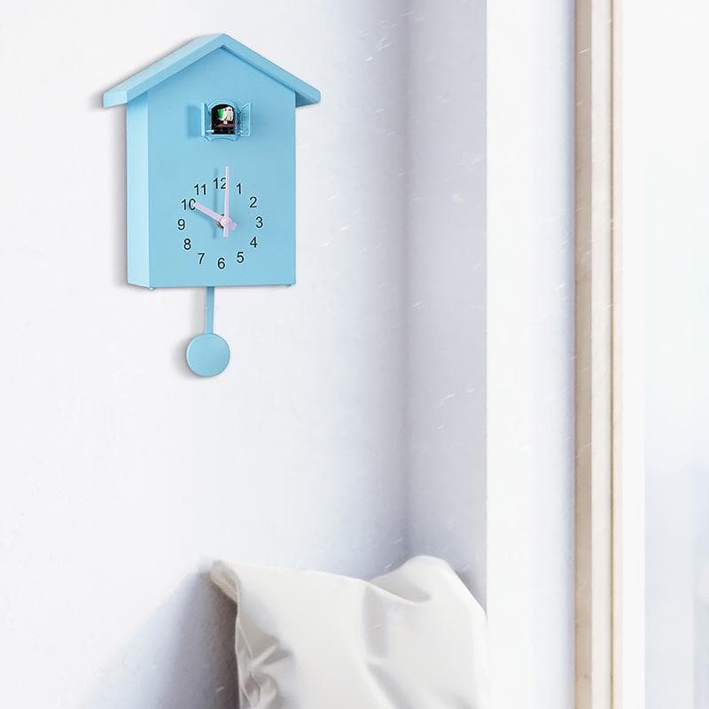Modern Cuckoo Clock Bird Hanging Watch Decoration Alarm Clocks Wall Clock for Kids Bedroom Kitchen Office Home Decor blue