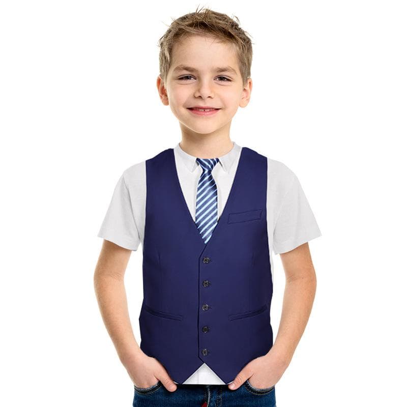Kids T-shirts Funny Fake Suit Short Sleeve Casual Clothes Boys Girls Tee Apparel 160cm blue