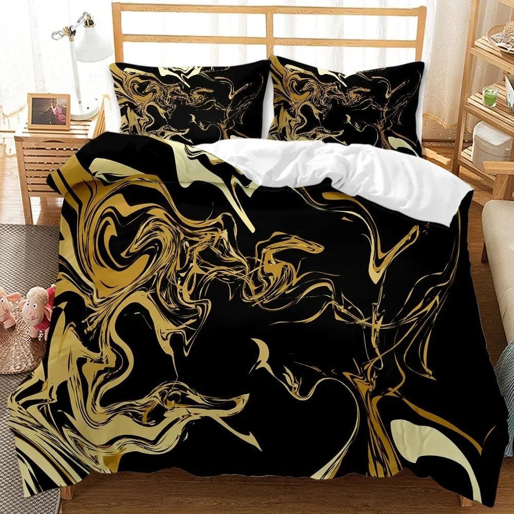 Marble Duvet Cover Set Marble Bedding Set Blue Gold Abstract Texture Kid Bedclothes Double Queen King Size Polyester Quilt Cover 70x133cm 2pcs
