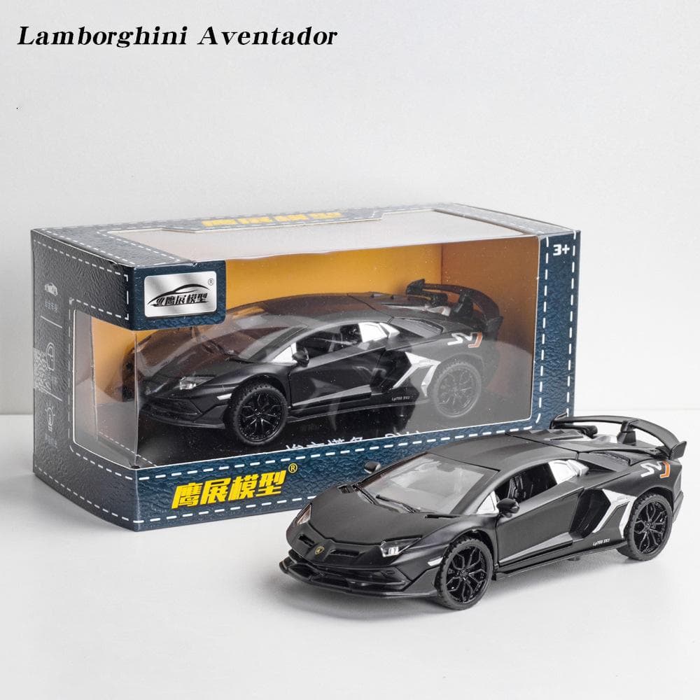 1:32 Scale Aventador SVJ Diecast Alloy Car Model, Diecasts Toy Vehicles Car Model with Sound Light Collection Toys for Children Gift 1/32-15x7x3.5cm black