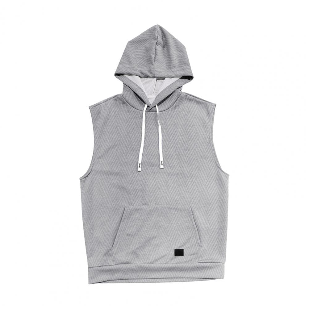 Men Summer Vest Men's Casual Hooded Knitted Vest with Front Pocket Large Pockets Sports Style Sleeveless T-shirt for Fitness XL light grey