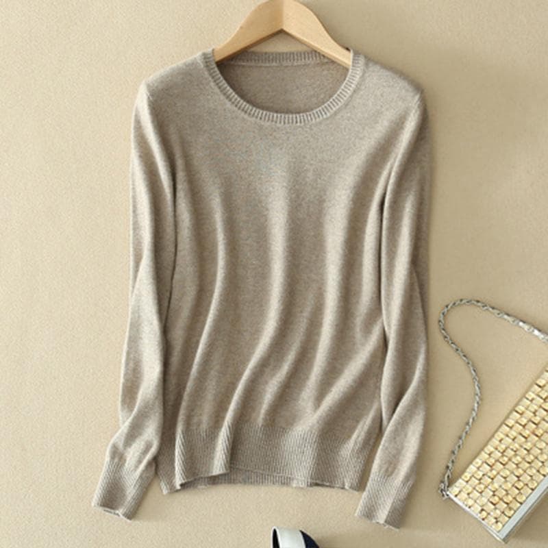 Women's Cozy Knitted Pullover Sweater Crew Neck Fuzzy Slim Fit Red Black Sweater L camel