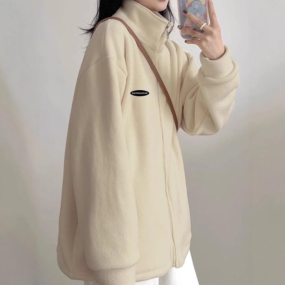 Double-sided Polar Fleece Jacket for Women, Spring and Autumn Style Jacket, Inner Sweatshirt, Lamb Wool, Austrian Grain Fleece, Coral Grain Fleece XL