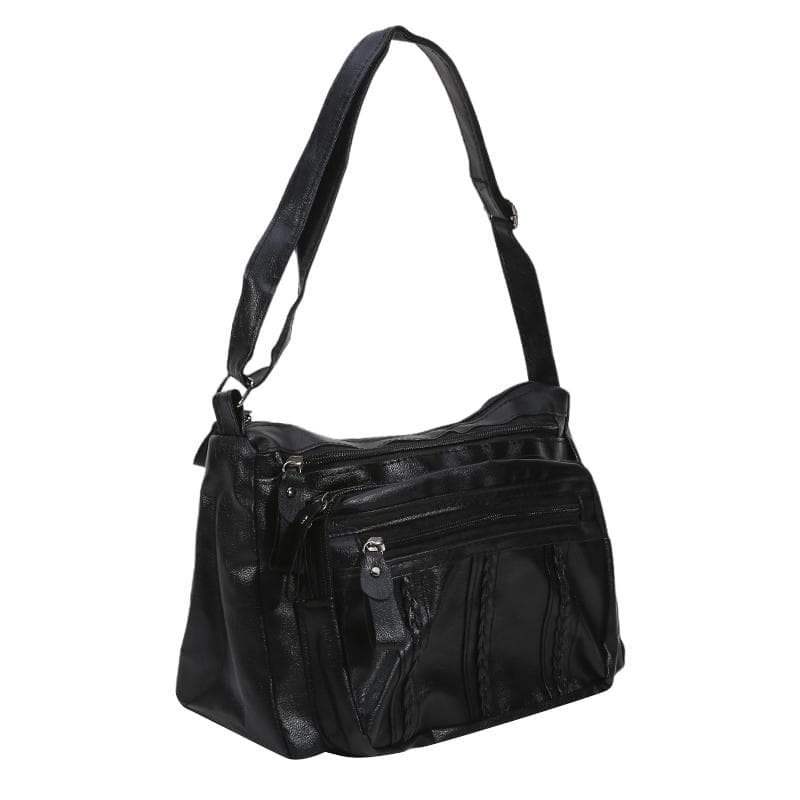 Lightweight Travel Multi-Layer Classic Shoulder Bag Soft Surface Vintage Crossbody Purse for Women One Size black