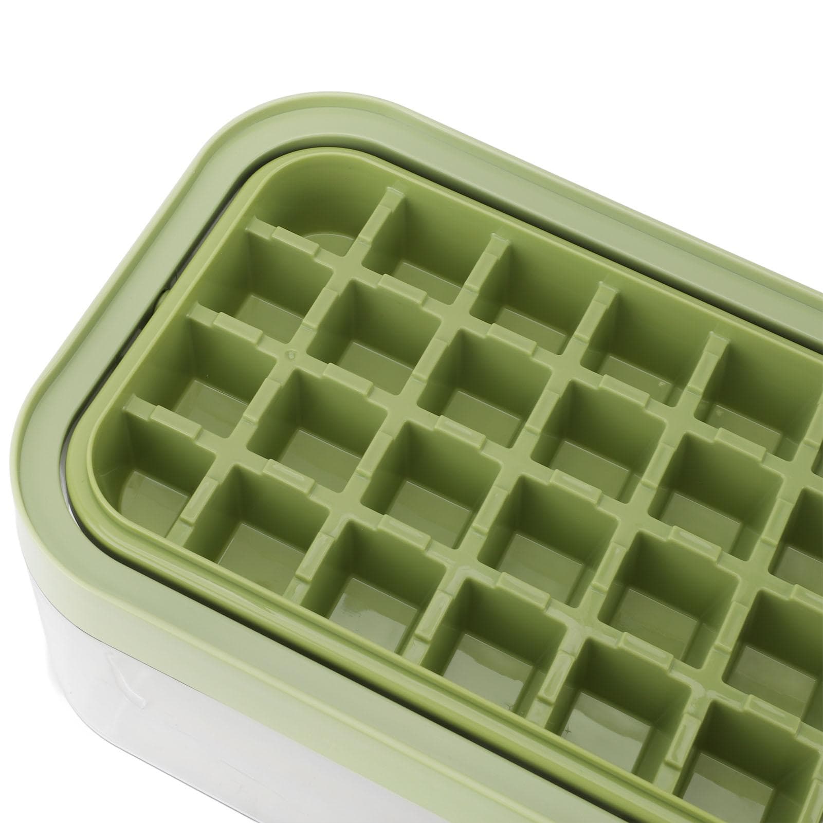 32 Grids Ice Cube Tray with Lid Bin and Scoop Easy Release Freezer Ice Trays Ice Cube Mould for Green