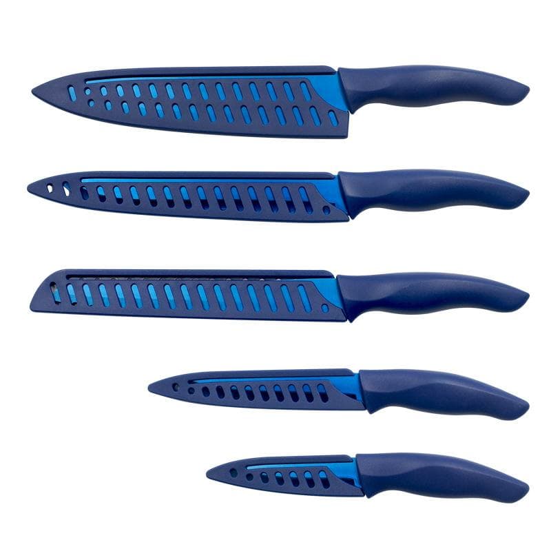 5-piece Chef's Knife Meat Cleaver Fruit and Vegetable Knife Kitchen Stainless Steel Blue-plated Titanium Knife blue