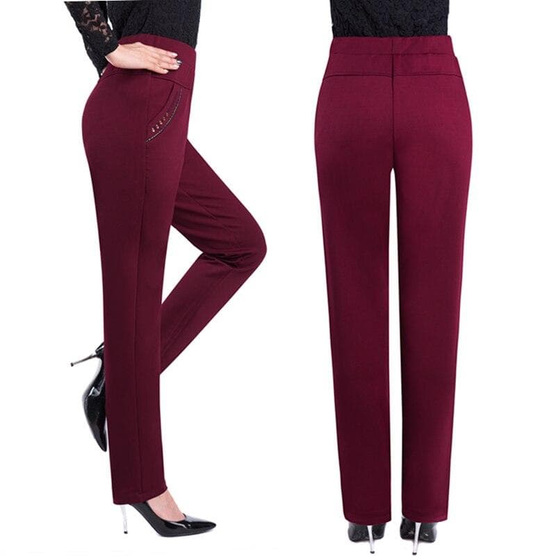 Casual Pants Woman Fashion High Waist Elegant Slim Black Straight Pants Large Size Trousers XL wine red