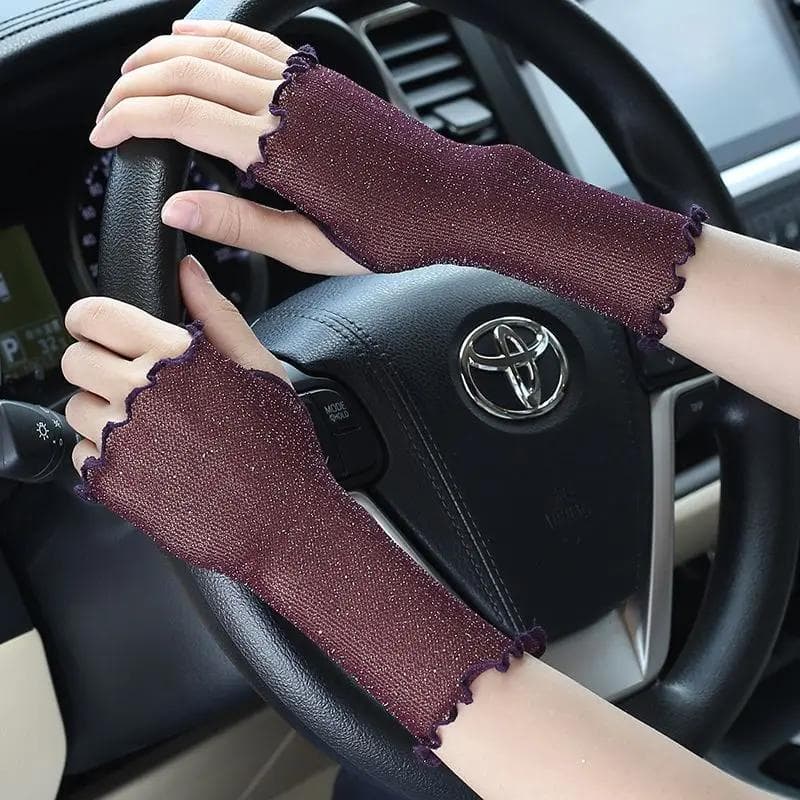 Short Half Finger Sun Protection Gloves for Women Thin Elastic Cover Anti Baking Black Breathable for Driving and Cycling purple