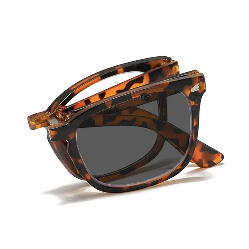 Folding Photochromic Sunglasses Vintage Color Changing Square Reading Glasses for Women Men Outdoor Presbyopia 1.0