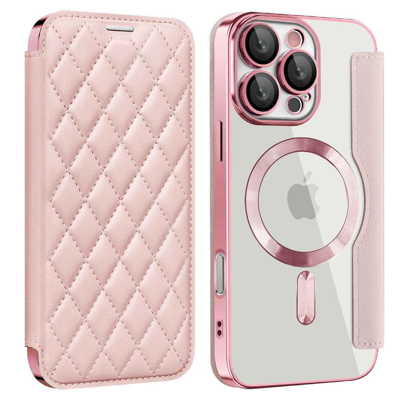 Magnetic Wallet Leather Phone Case For iPhone 17 Air 17Pro Max 15 Pro Max 16 Plus 13 12 11 Wireless Charging Flip Cover Magsafe Card Holder iPhone 16 Pro Max pink