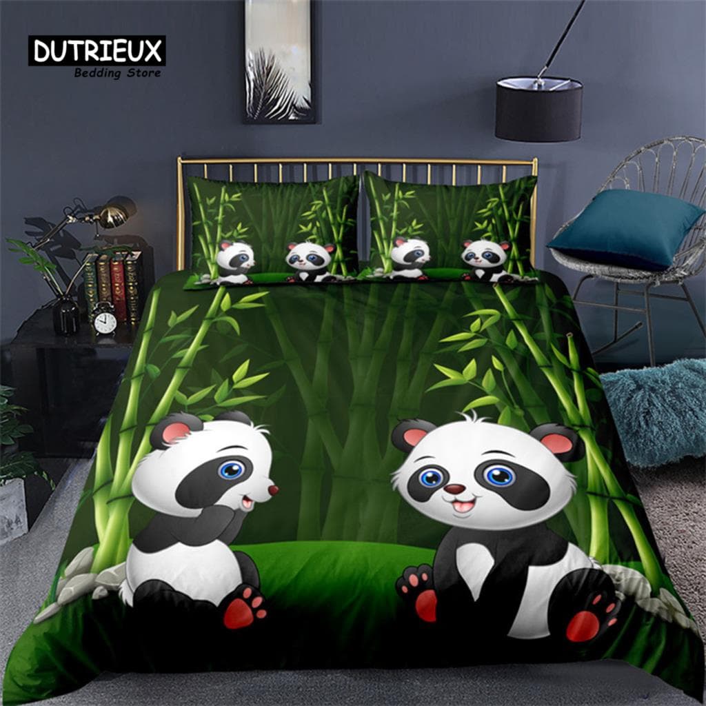 Cartoon Cute Panda Duvet Cover Twin For Boys Girls Kids Teens Soft Animal Theme Panda Bedding Set With Pillowcases Bedroom Decor AU Single(140x210cm)