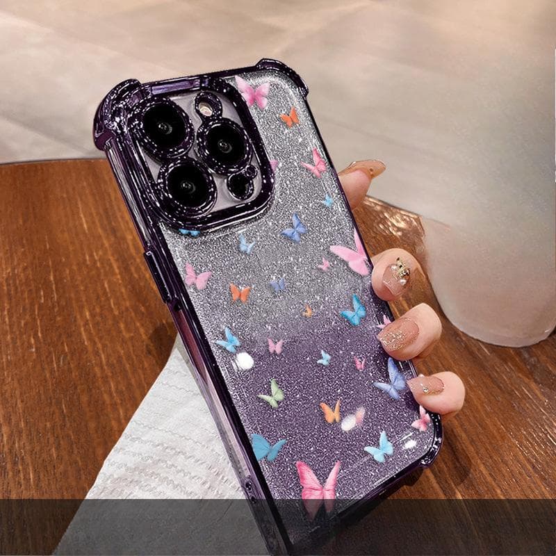 Colorful Butterfly Stand Suitable for Apple 16 Mobile Phone Case Iphone15promax Electroplating Anti-fall 14 High-end Sense 13 iPhone 7 Plus/8 Plus