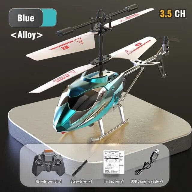 New 3.5CH Lightweight Anti-fall Alloy RC Helicopter USB Charging Anti-fall and Anti-collision Wireless Aircraft Flight Toy Kids Toys Gift blue