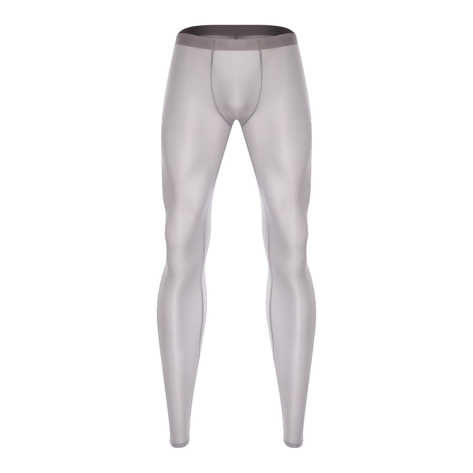 Mens Silky Workout Leggings Ultra Thin Stretch Fabric Bulge Pouch Elastic Waistband See Through Yoga Gym Pants XXL gray