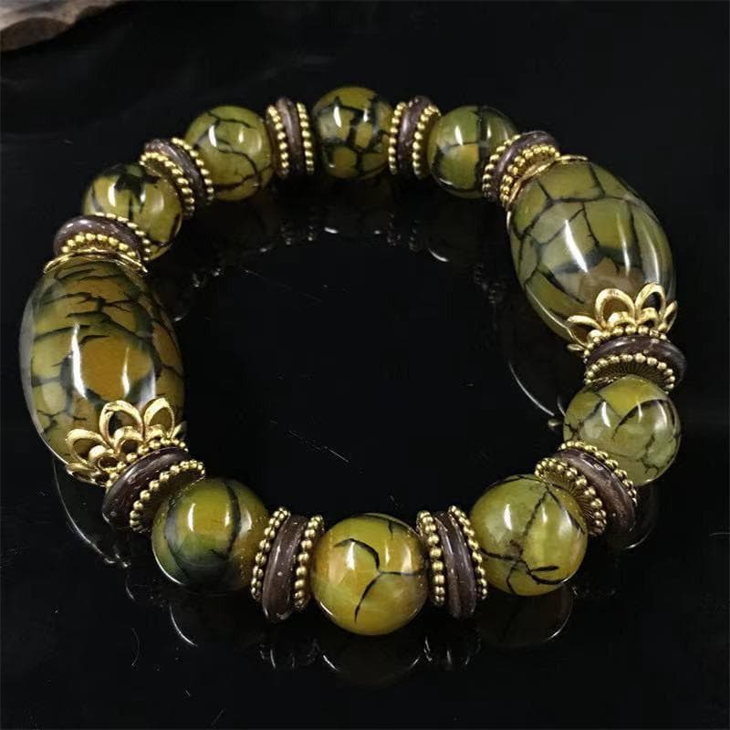 Natural Beautiful Stone Bracelet Green Ice Flower Bracelet Retro Tibetan Ethnic Style Bracelet Precious Jewelry 01