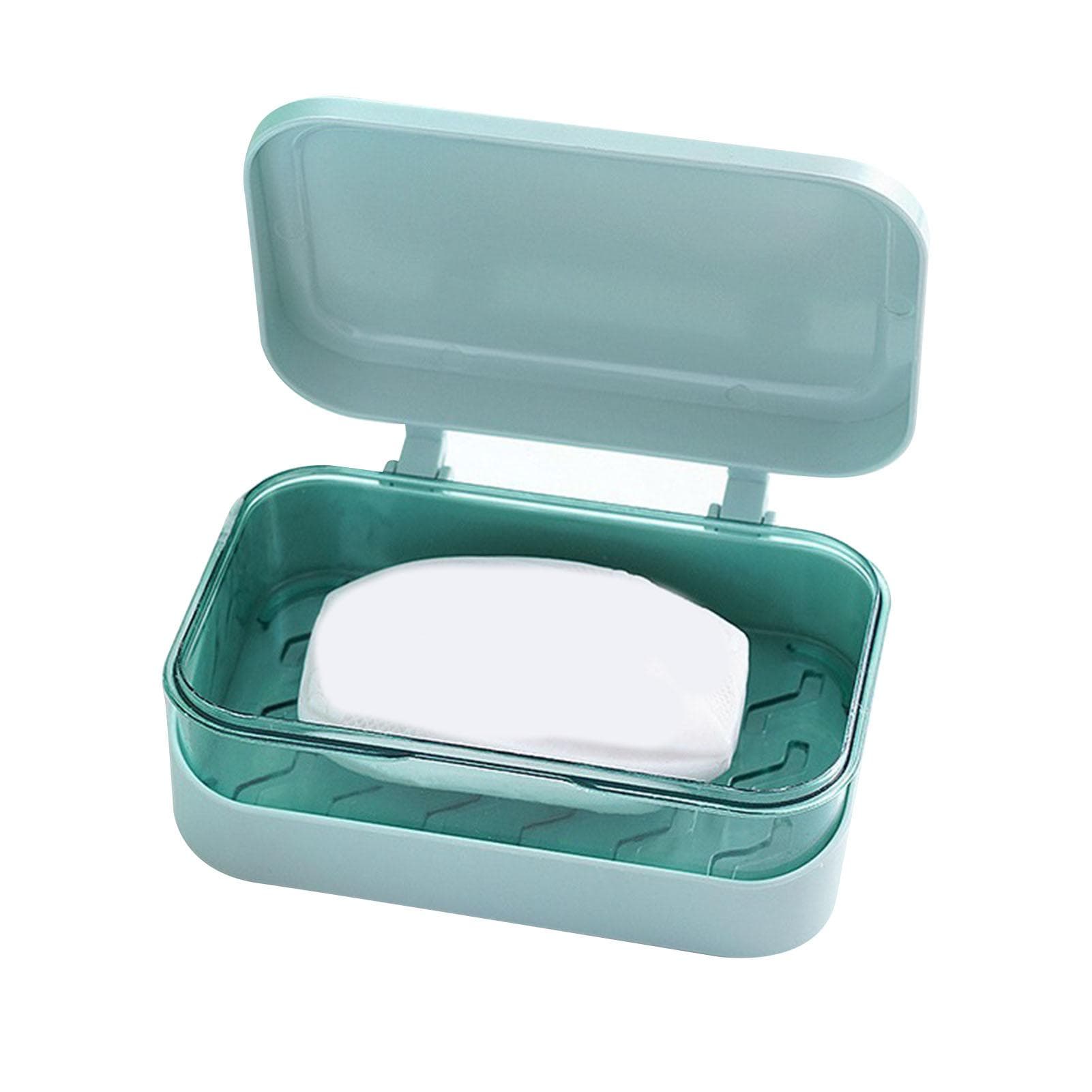 Soap Box PP Removable Drainer Portable Soap Dish Holder Container with Lid Cover for Kitchen blue