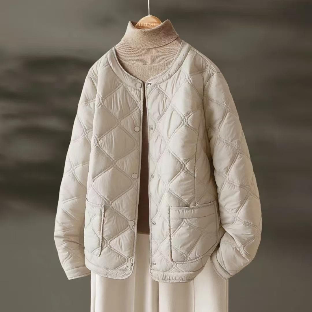 Quilted Line Small Fragrance Cotton Coat for Women's Lightweight and Versatile Intellectual Temperament Thin Cotton Coat L
