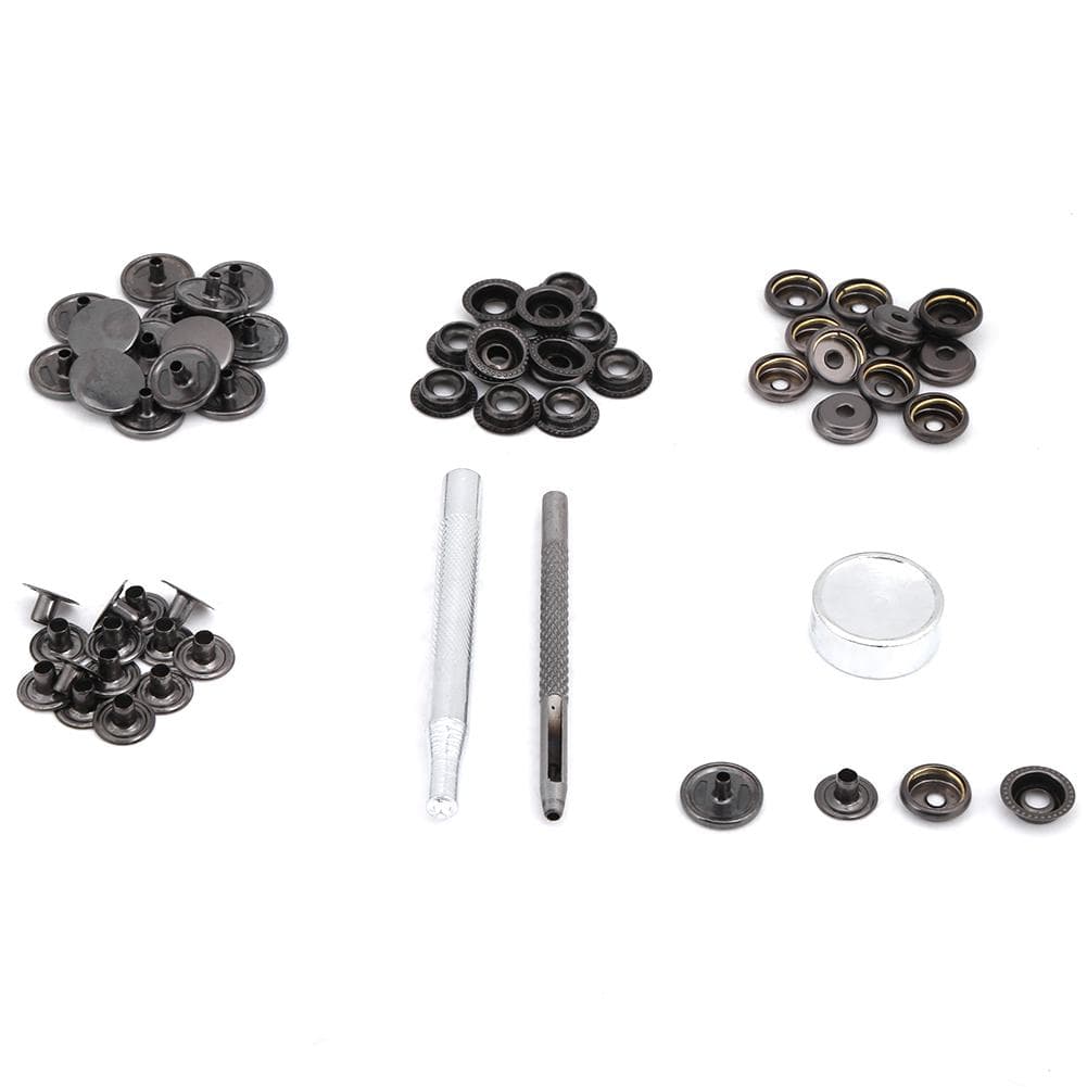 Metal Press Stud Snap Button Fastener for Leather Clothes Jacket Repair(black nickel 3pcs tool)