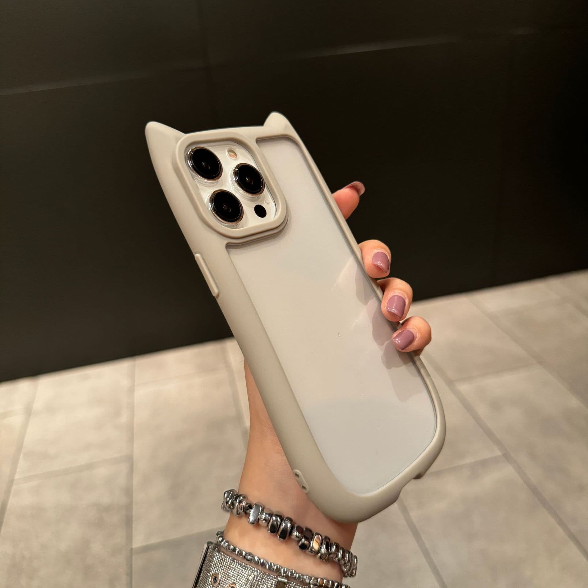 Creative Cat Ears Suitable for IPhone 16 Phone Case Acrylic Transparent Apple 15 Anti-fall Protection Hard Cover Couple iPhone11