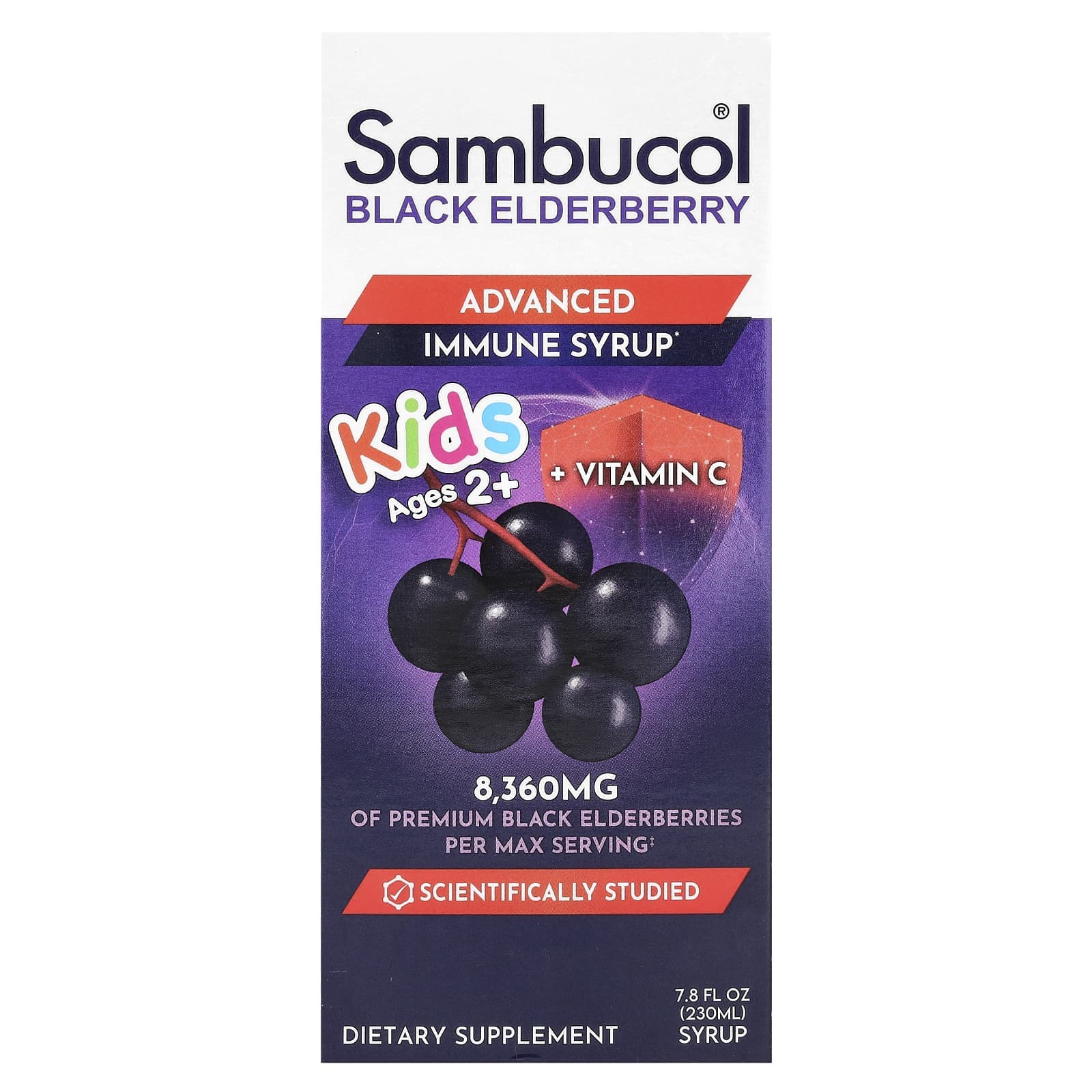 Sambucol, Children's, Black Elderberry, Immune-Boosting Syrup, Ages 2+, 8,360 mg, 7.8 fl oz (230 ml)
