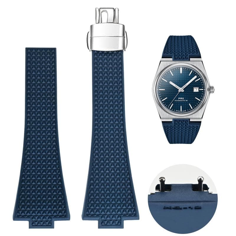 For Tissot PRX T137 FKM Watch 11mm 12mm men women's Watchband Fluororubber Bracelet Quick Release folding clasp Strap Wristband 11mm navy blue