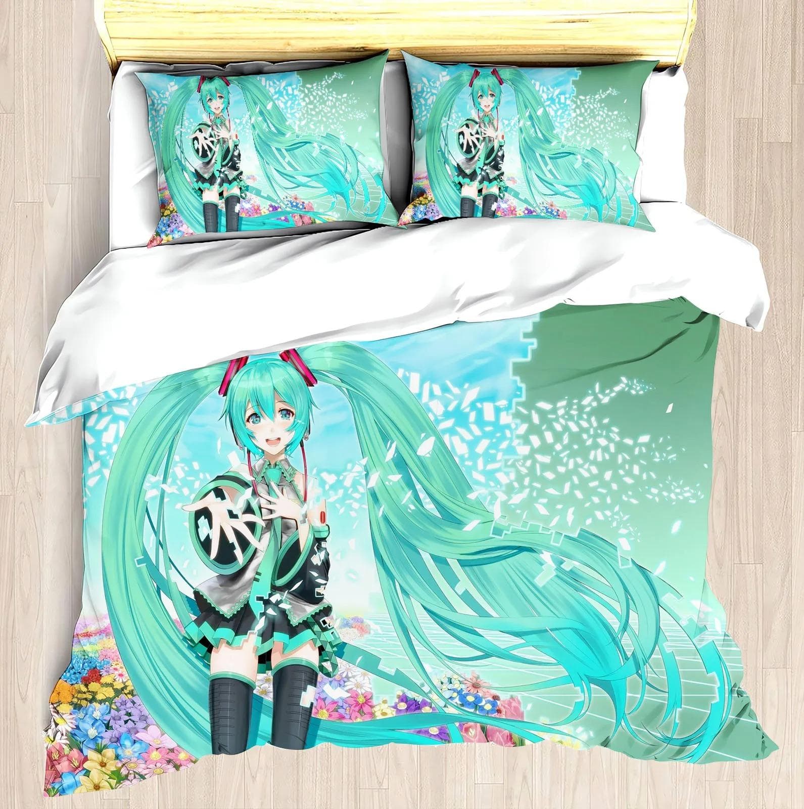 Hatsune Miku Anime 100% Polyester Bedding Set Duvet Cover Set Printed Cartoon Home Decor AU Double(180x210cm)