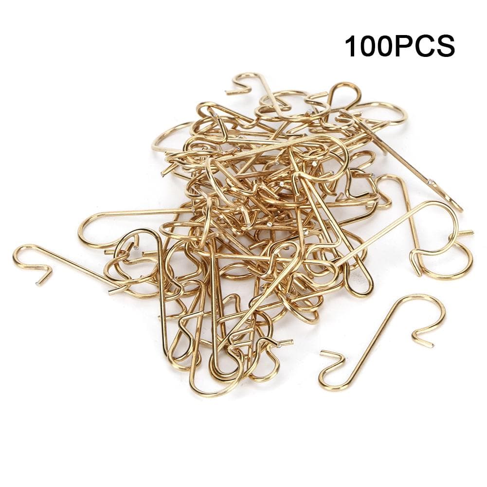 100pcs Multi Purpose Metal S Shape Hooks Christmas Tree Holder Decoration Accessory gold