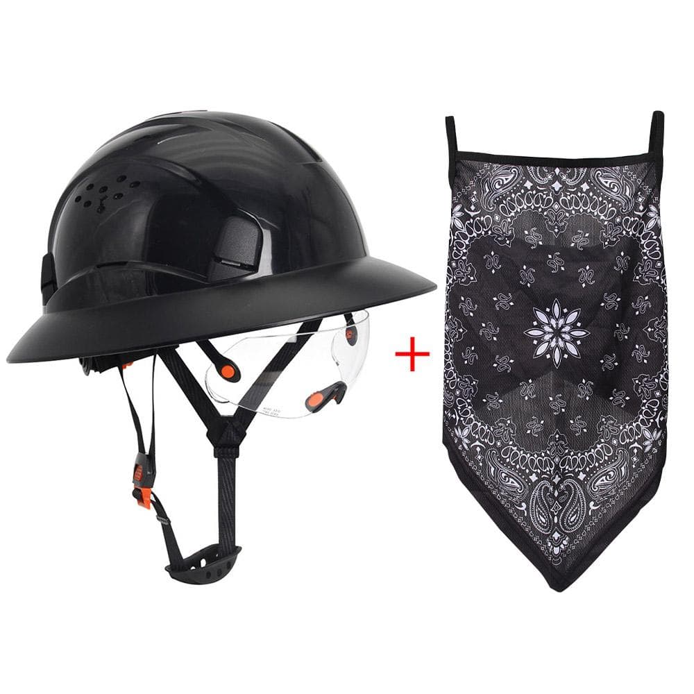 CE Carbon Fiber Full Brim Hard Hat W/ Built In Goggle Triangle Face Towel Construction Engineer  Safety Helmet ABS Safety Cap