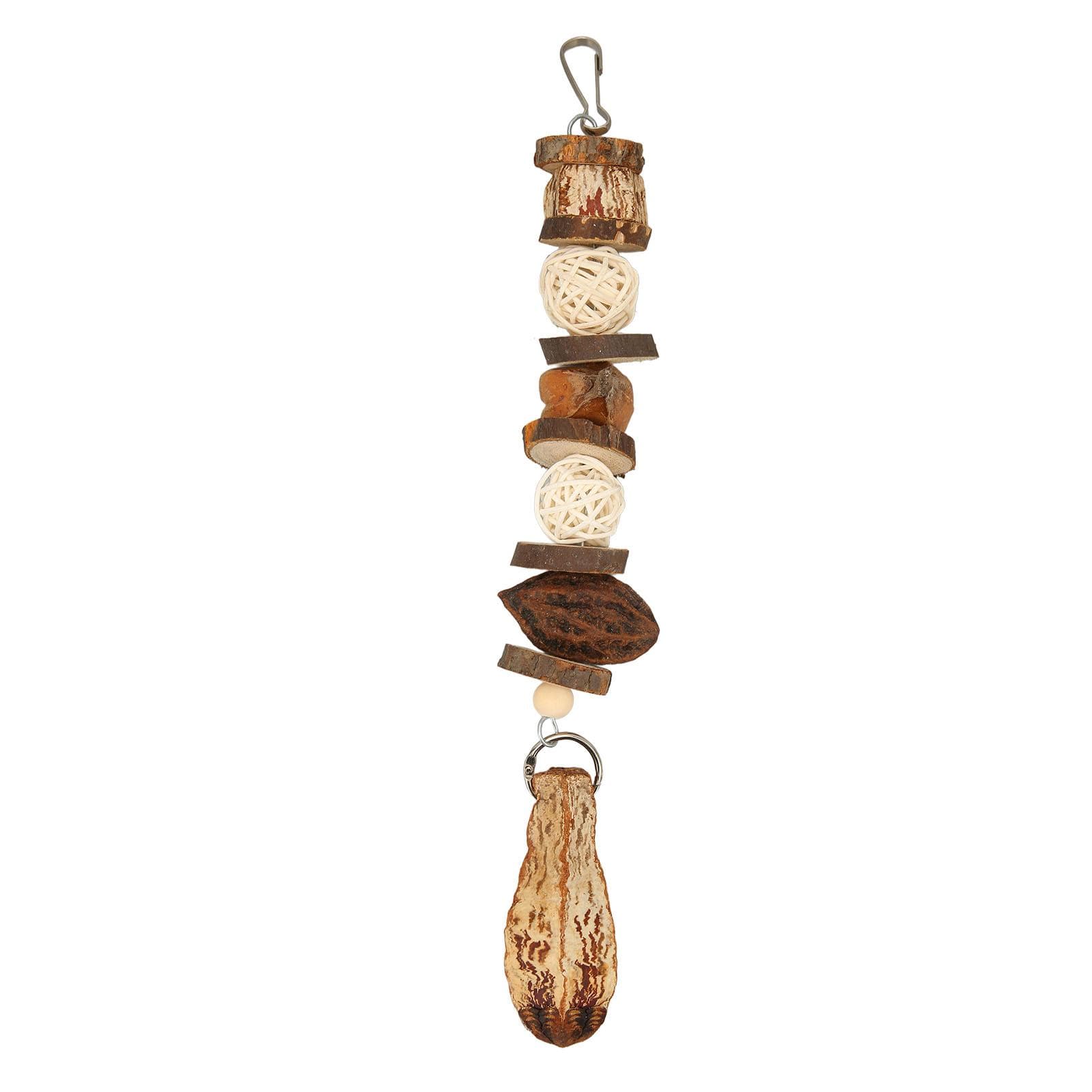 Parrot Chewing Toy Natural Wooden Rattan Balls Nuts Bird Bite Toy with Stainless Steel Hook