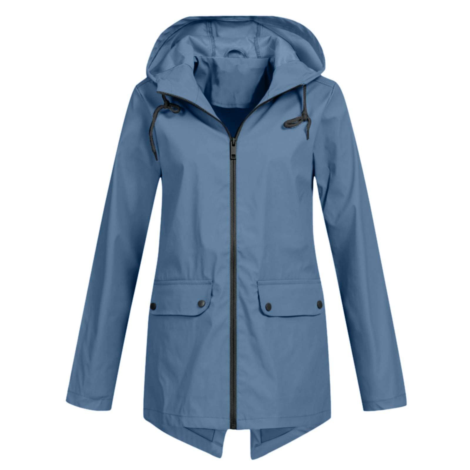 NEW Womens Waterproof Raincoat Ladies Outdoor Wind Rain Forest Jacket Coat 2XL blue