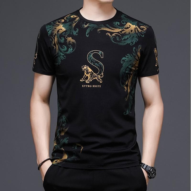 Men's Cotton T-shirt for Young and Middle-aged People, Casual and Fashionable Round Neck Printed Short-sleeved Shirt XXXXL