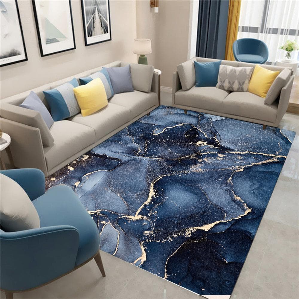 Marble Carpet for Living Room Nordic Abstract Deep Blue Gold Area Rug Living Room Bedroom Bedside Mat Luxury Home Decoration Rug 120 x160cm