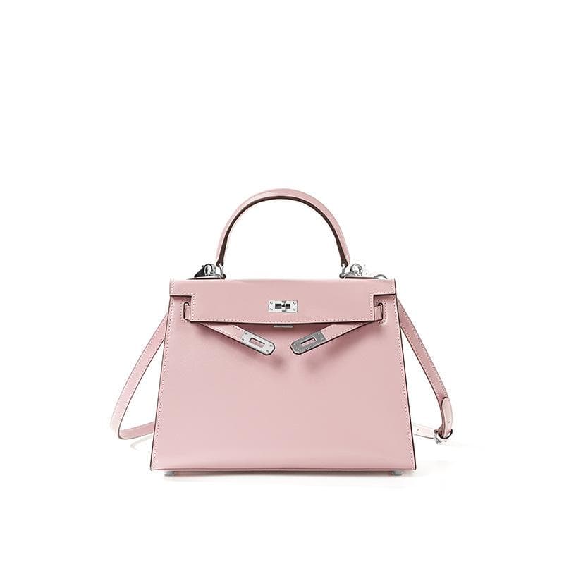 High End Version Bag Second-generation BOX Patterned Cowhide Mini Handbag New High-end Leather Women's Crossbody Bag 25x10x19cm pink/silver