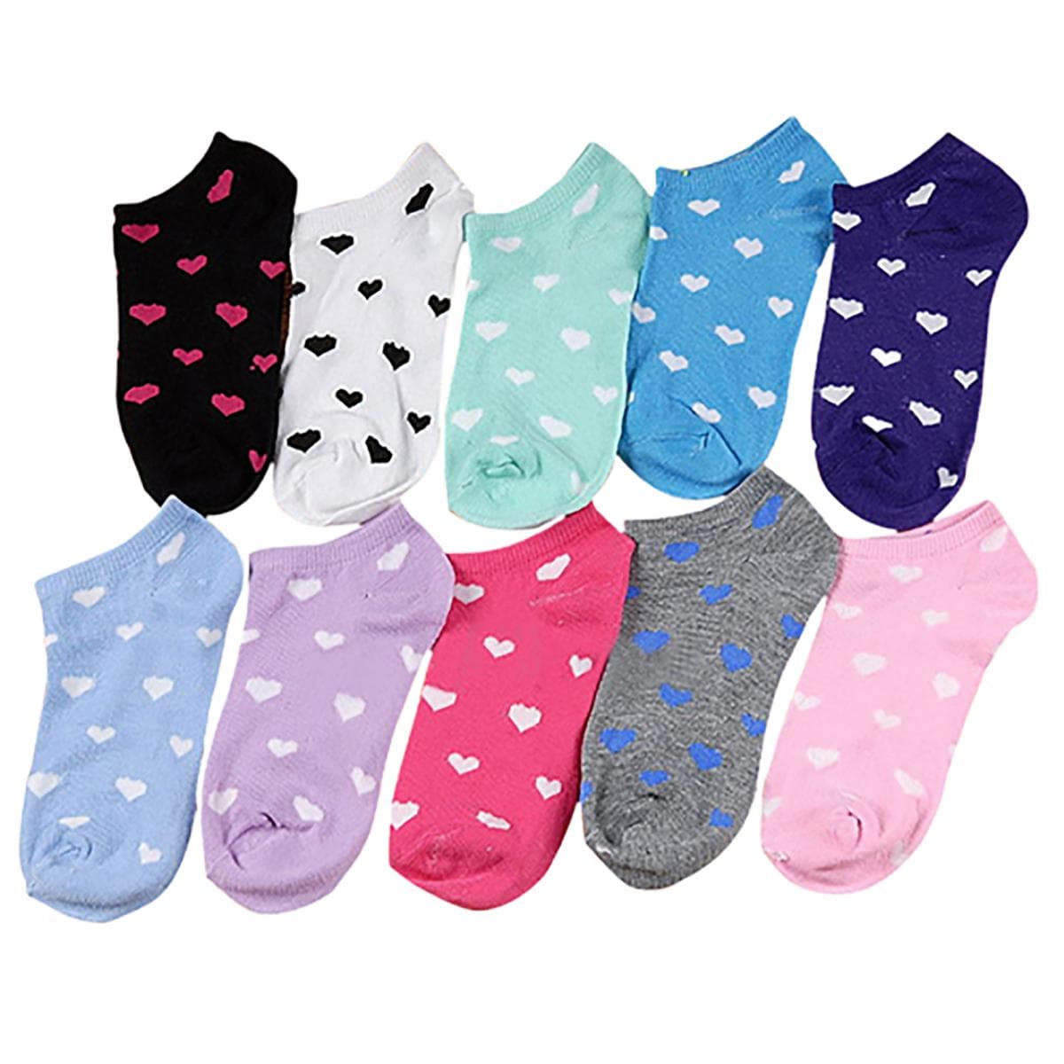 5 Pairs Womens Girls Cute Heart Ankle High Low Cut Cotton Socks Sport Casual one size multicolour