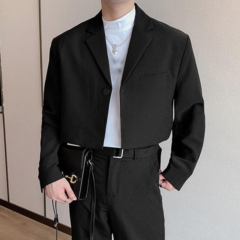 INCERUN Solid Color Men Casual Short Thin Coats Blazer XL black