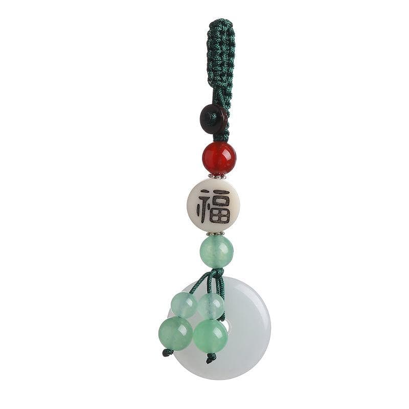 Natural White Jade Agates Stone Round Pendant KeyChain Hand-carved Agates Lucky Amulet Keyring Gifts 1PC Rondom