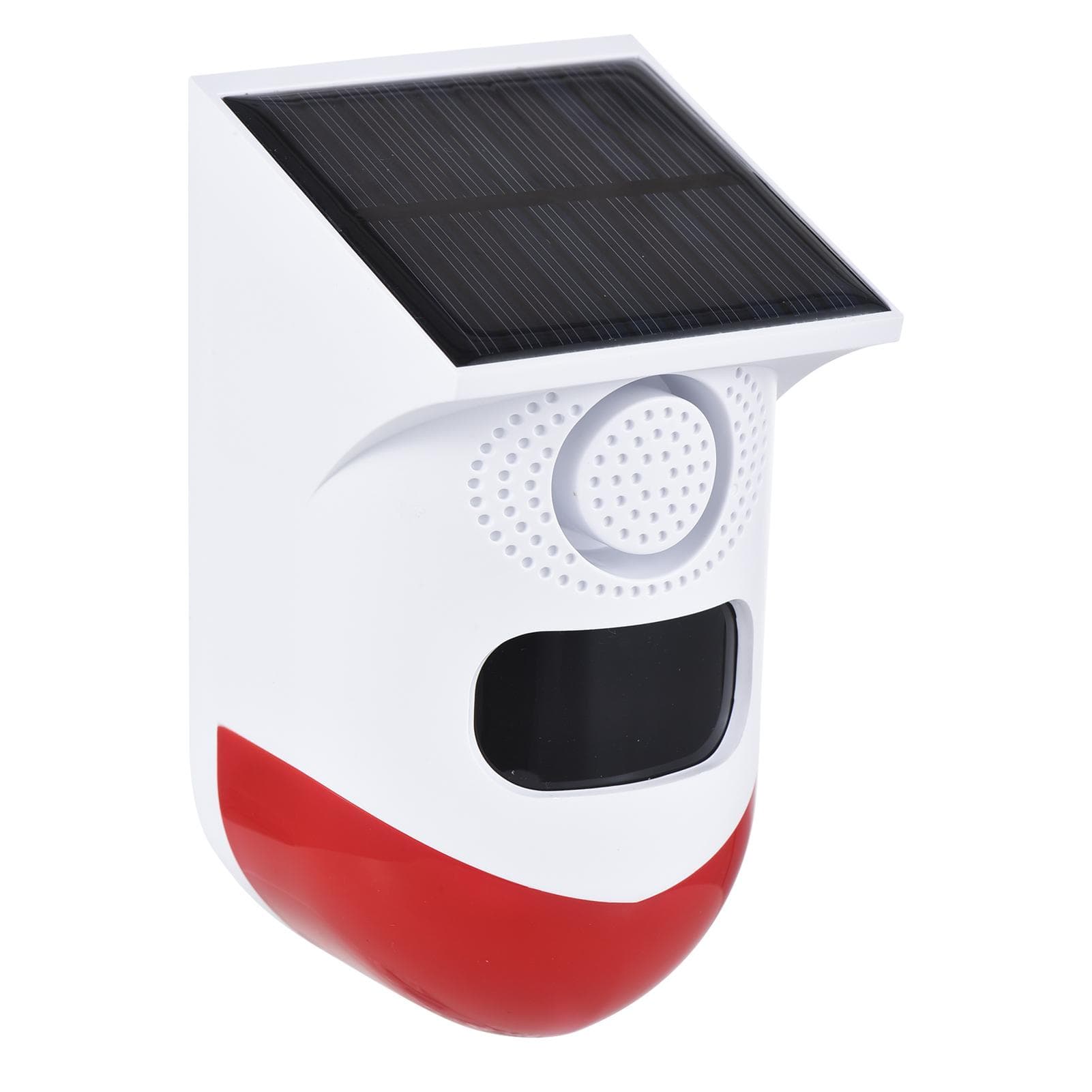 Solar Motion Sensor Alarm Outdoor Solar Alarm 120dB Loud Siren LED Strobe Lights Sound Security white