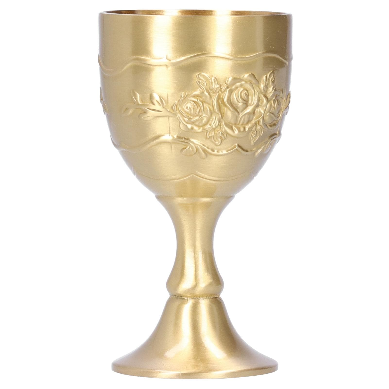 Vintage Brass Cup Royal Chalice Embossed Rose Milk Tea Wine Whiskey Small Goblet Party SuppliesL