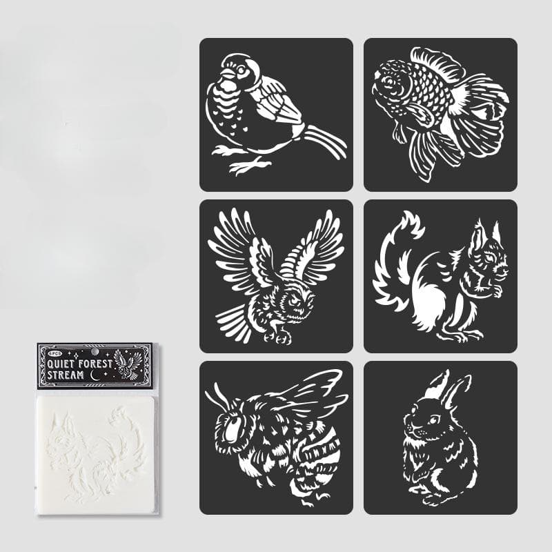 6pcs/set Animal Plastic Sencil Creative Design Cartoon Animal Series Scrapbook Journal Stencil DIY Decor Stencils for Painting