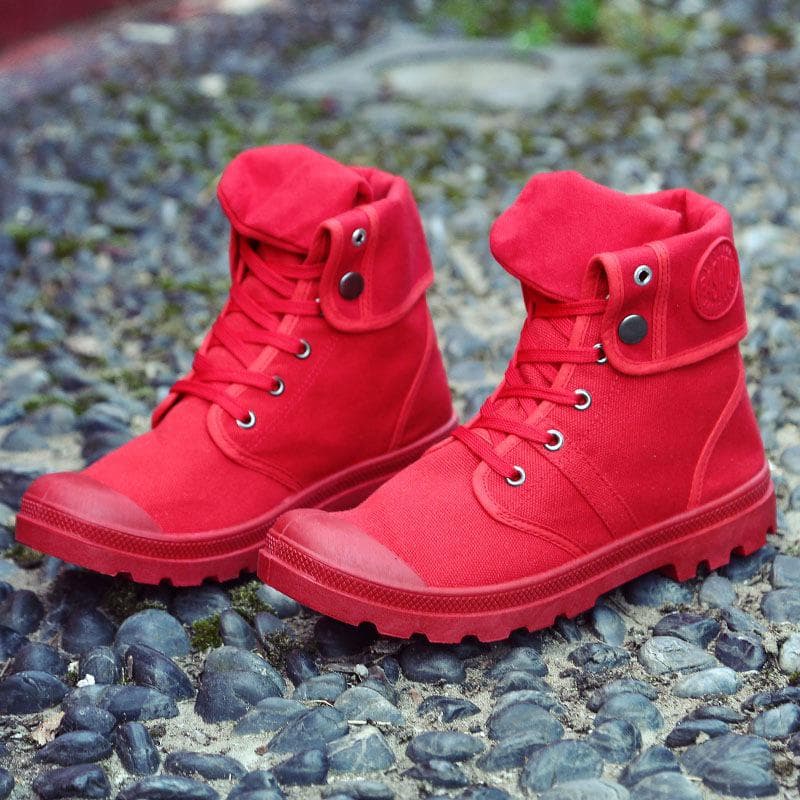 2024 New Fashion High Top Canvas Shoes For Men Outdoor Platform Casual Shoes Comfortable Lace Up Men's Sneakers Zapatos Hombres 41 red